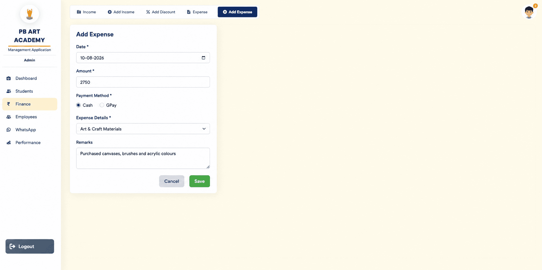 Add expense form