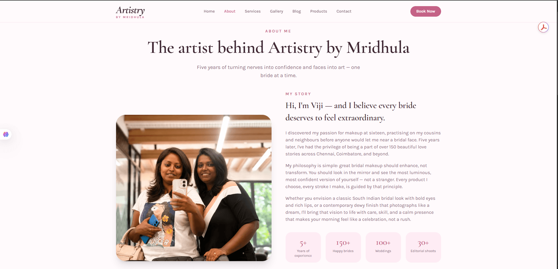 About page — The artist behind Artistry by Mridhula