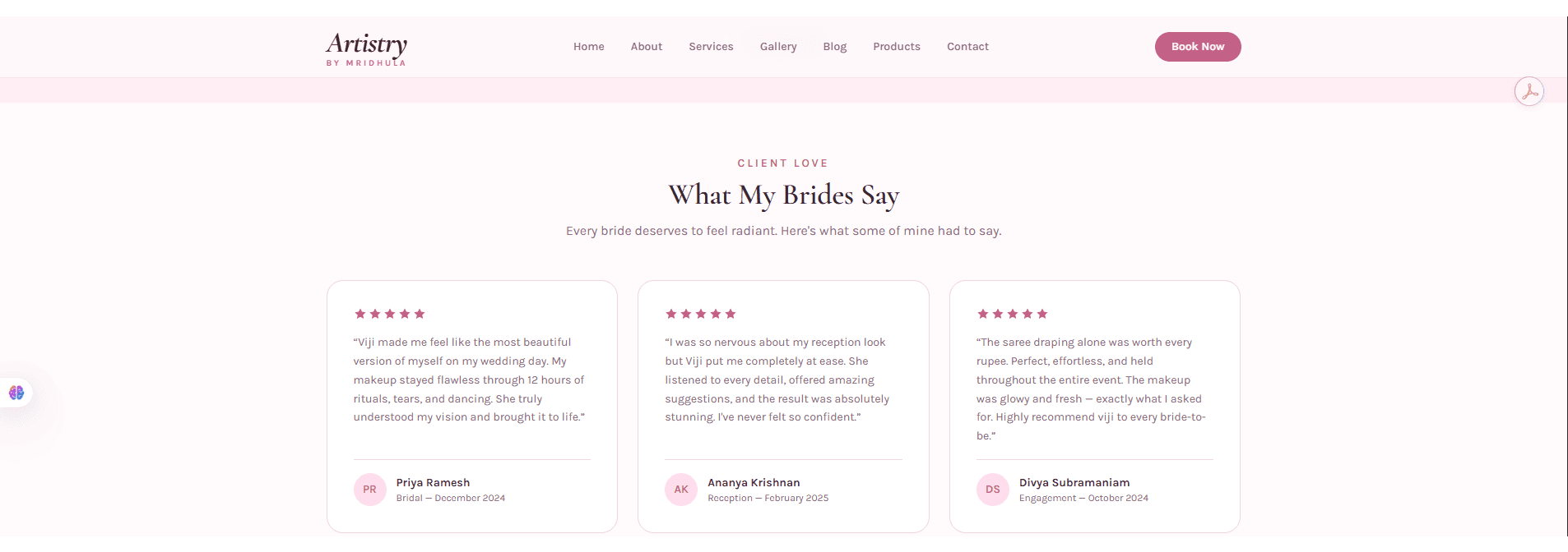What My Brides Say testimonial cards