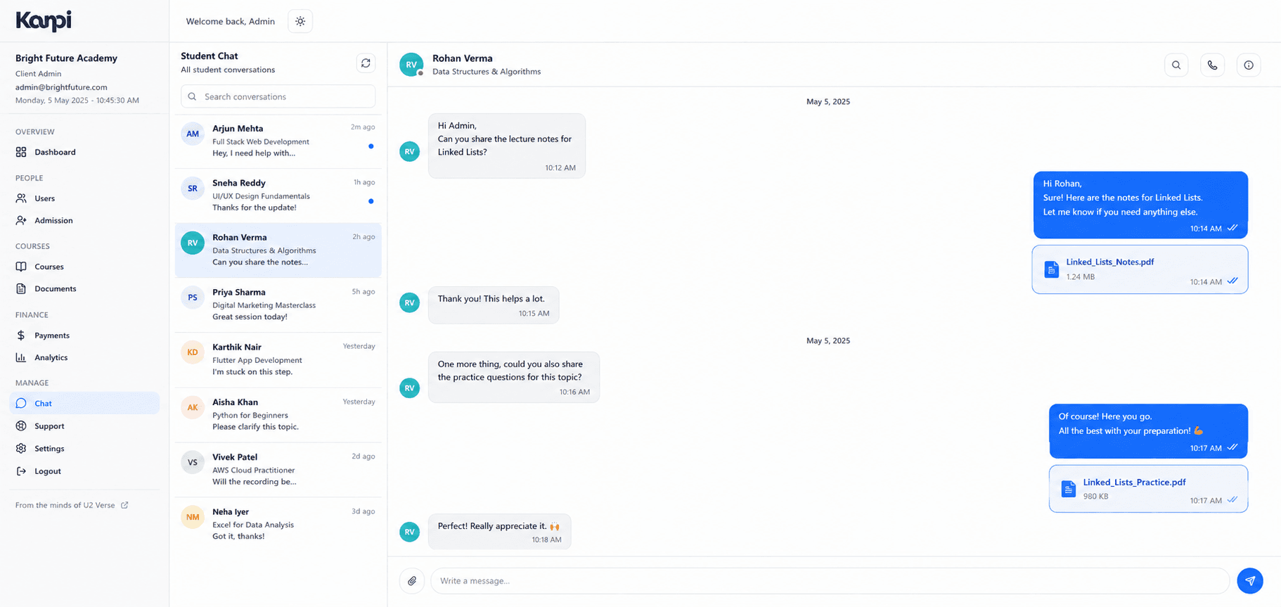 Real-time cohort chat inbox for the academy