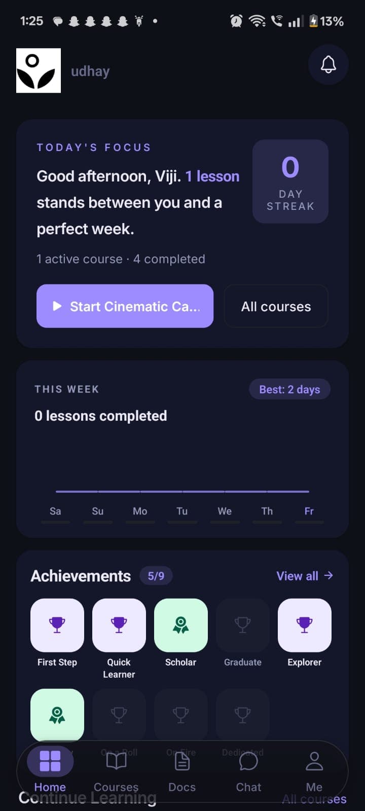 Student mobile app home dashboard