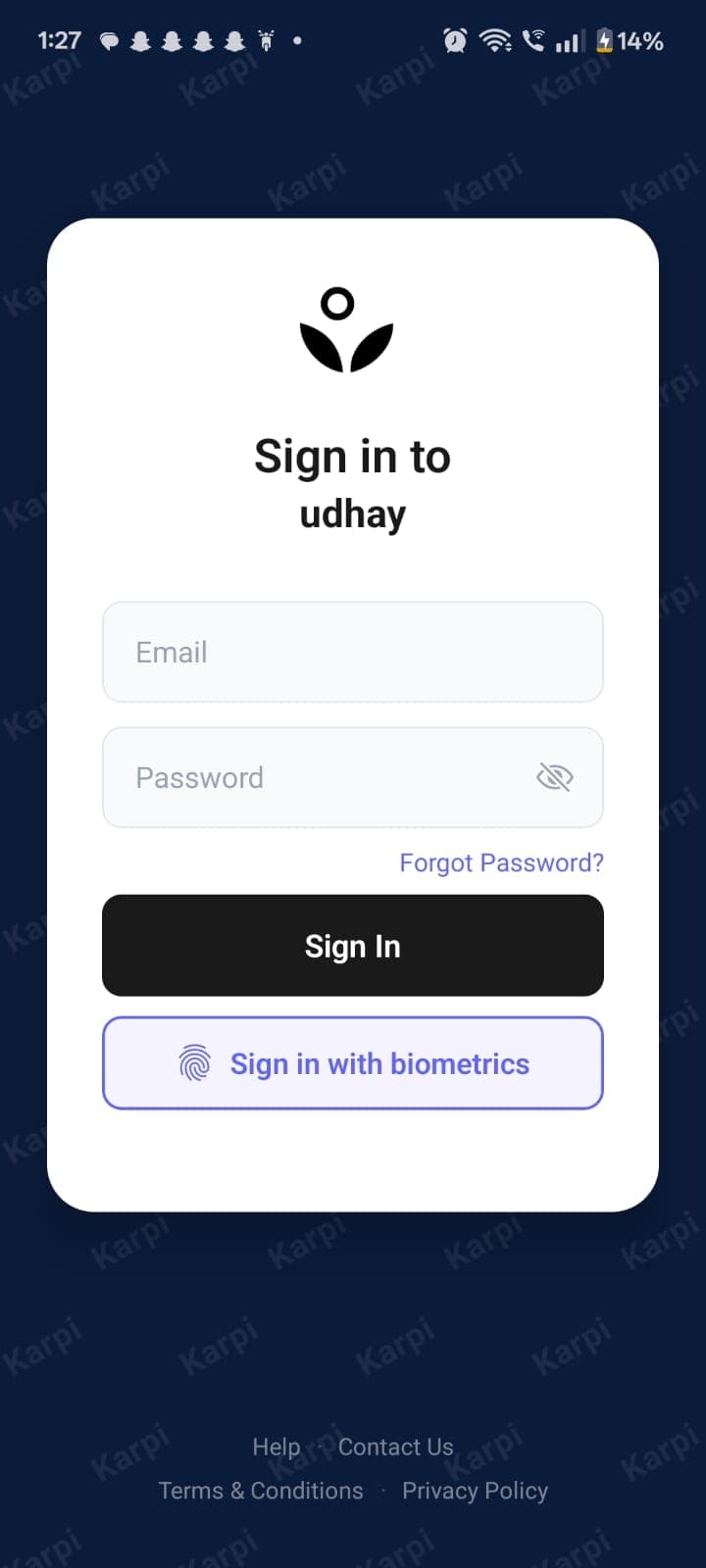 Student mobile app sign-in screen