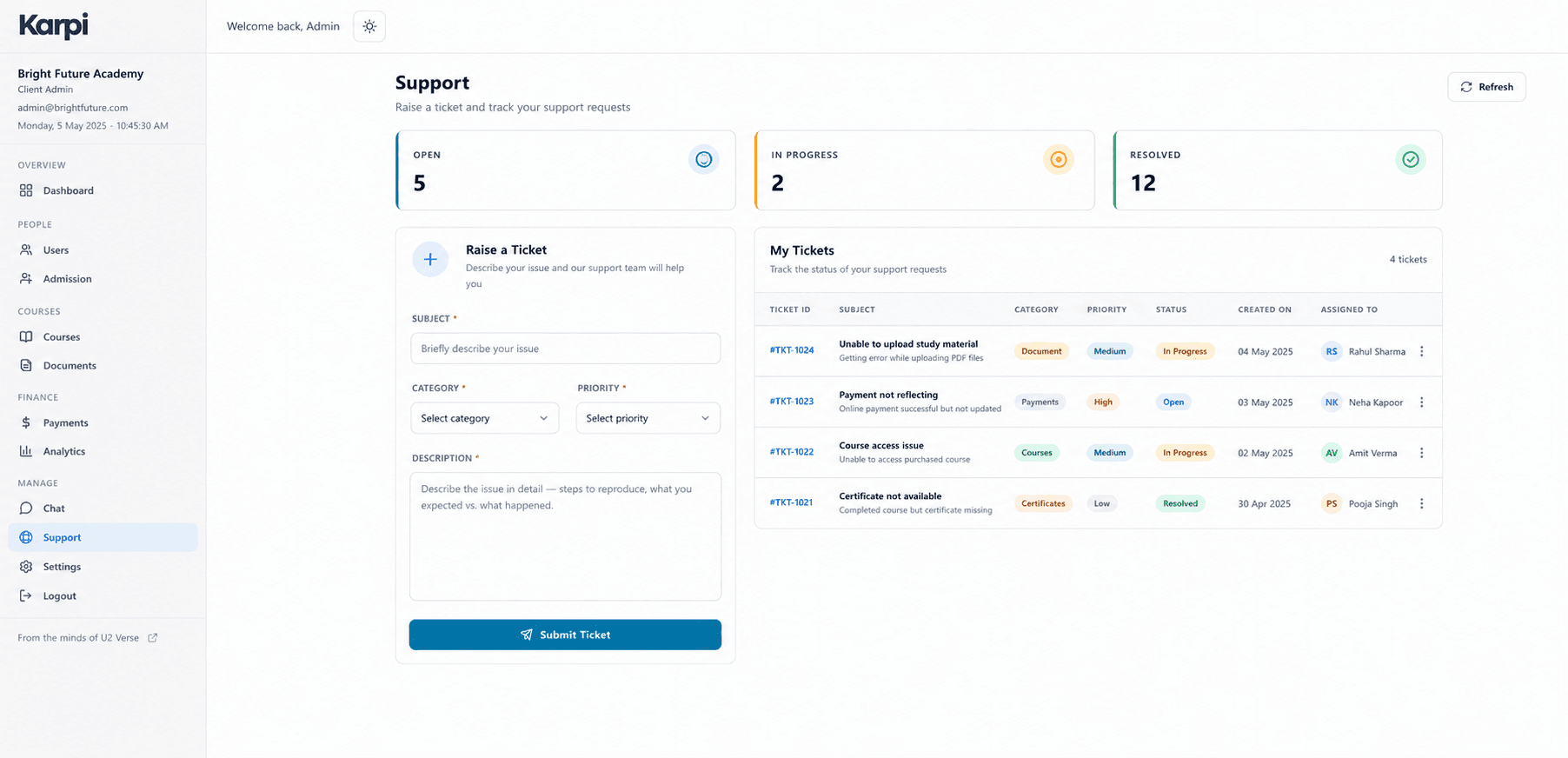 Submitting a support ticket to the platform team