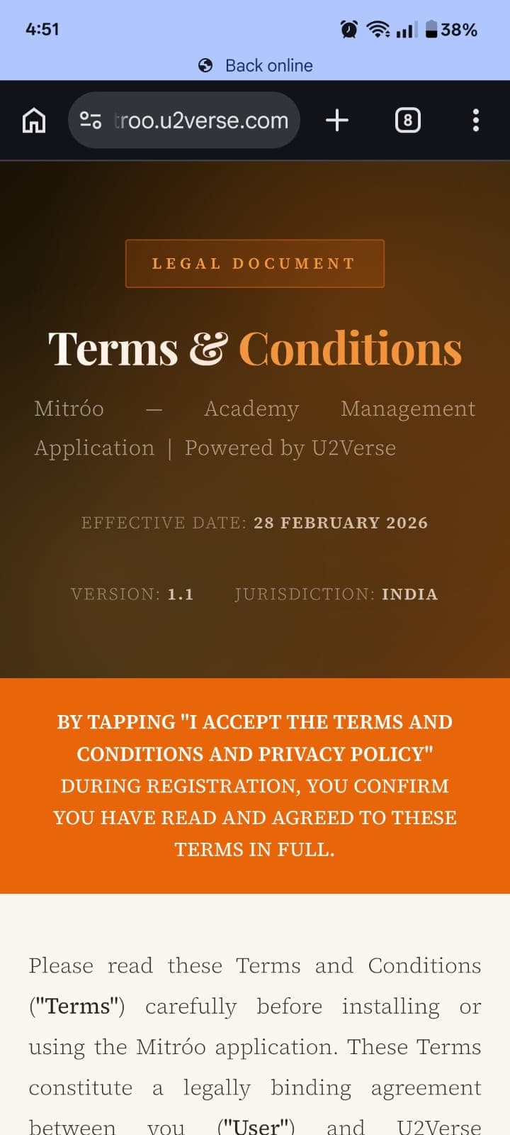 Terms and conditions page