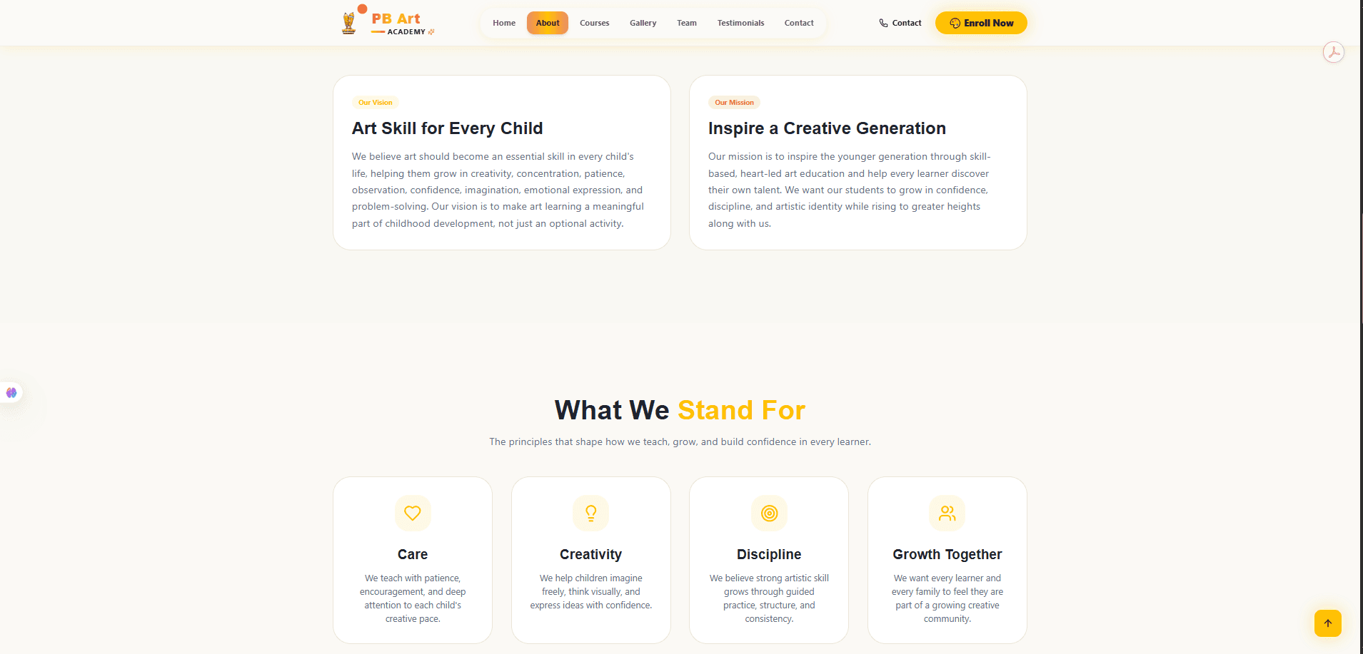 About page vision, mission and values