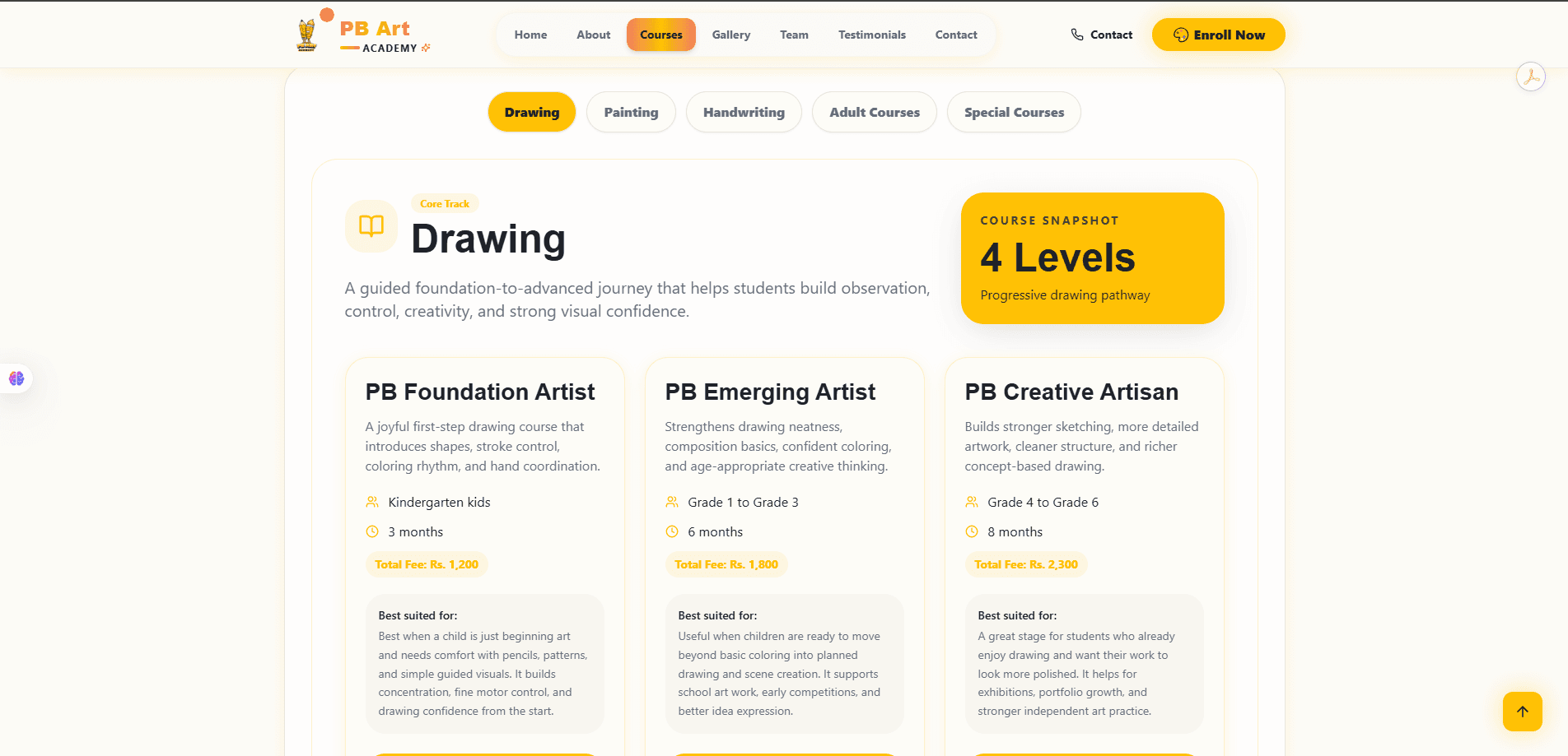 Drawing course track detail cards