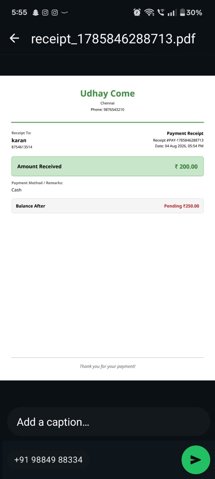 Generated payment receipt PDF